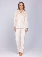 Dames Pyjama Softness Doorknoop Beige Streep detail 1