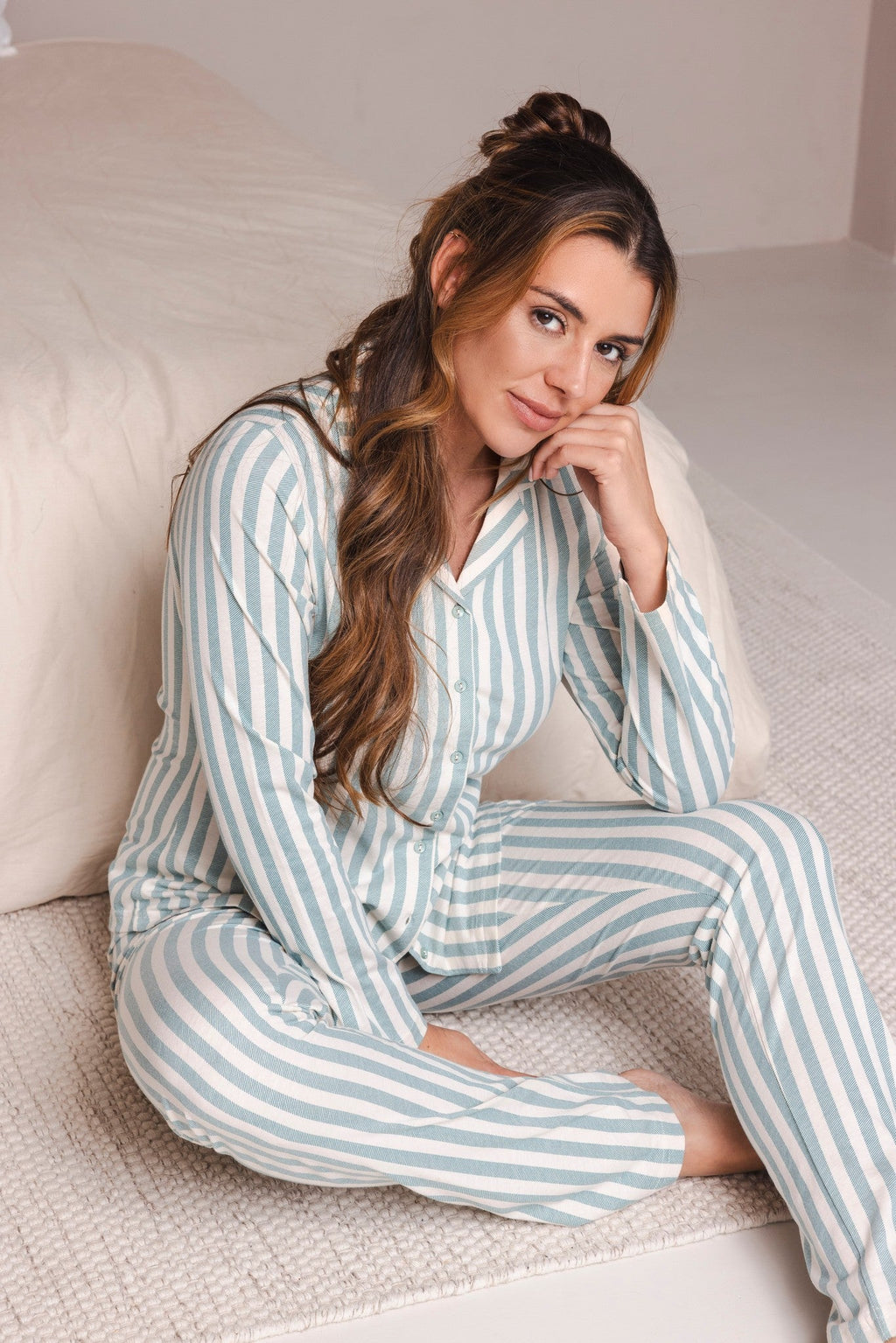 Dames Pyjama Nordic Leaf Ecru/Groen
