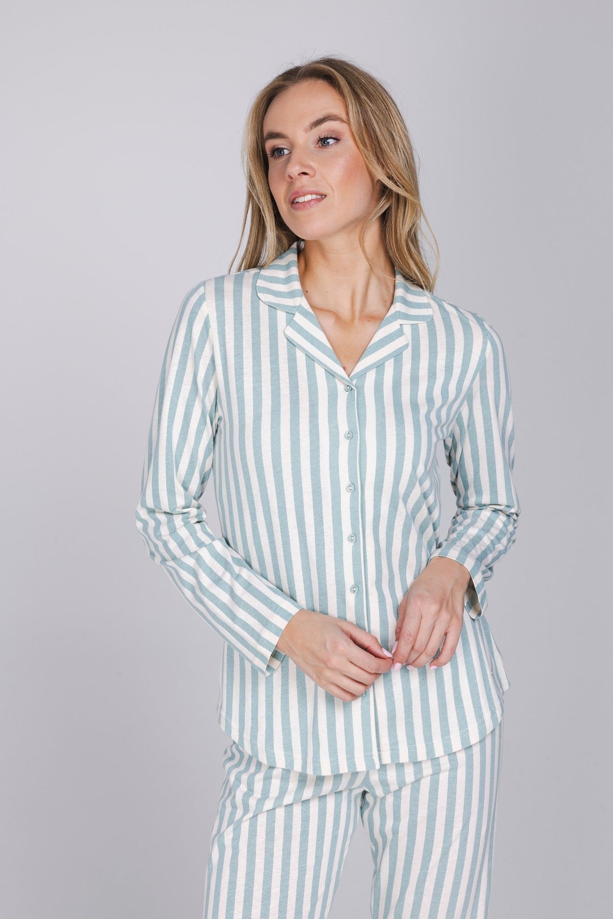 Dames Pyjama Nordic Leaf Ecru/Groen detail 5