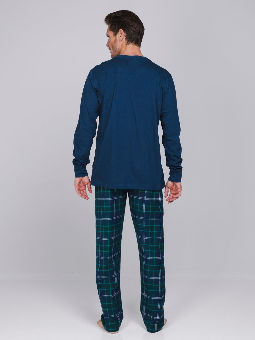 Heren Pyjama Lodge V-hals Donkerblauw detail 4