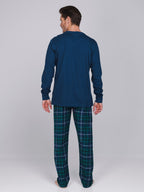 Heren Pyjama Lodge V-hals Donkerblauw detail 4