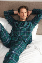Heren Pyjama Lodge Doorknoop Ruit Blauw/Groen