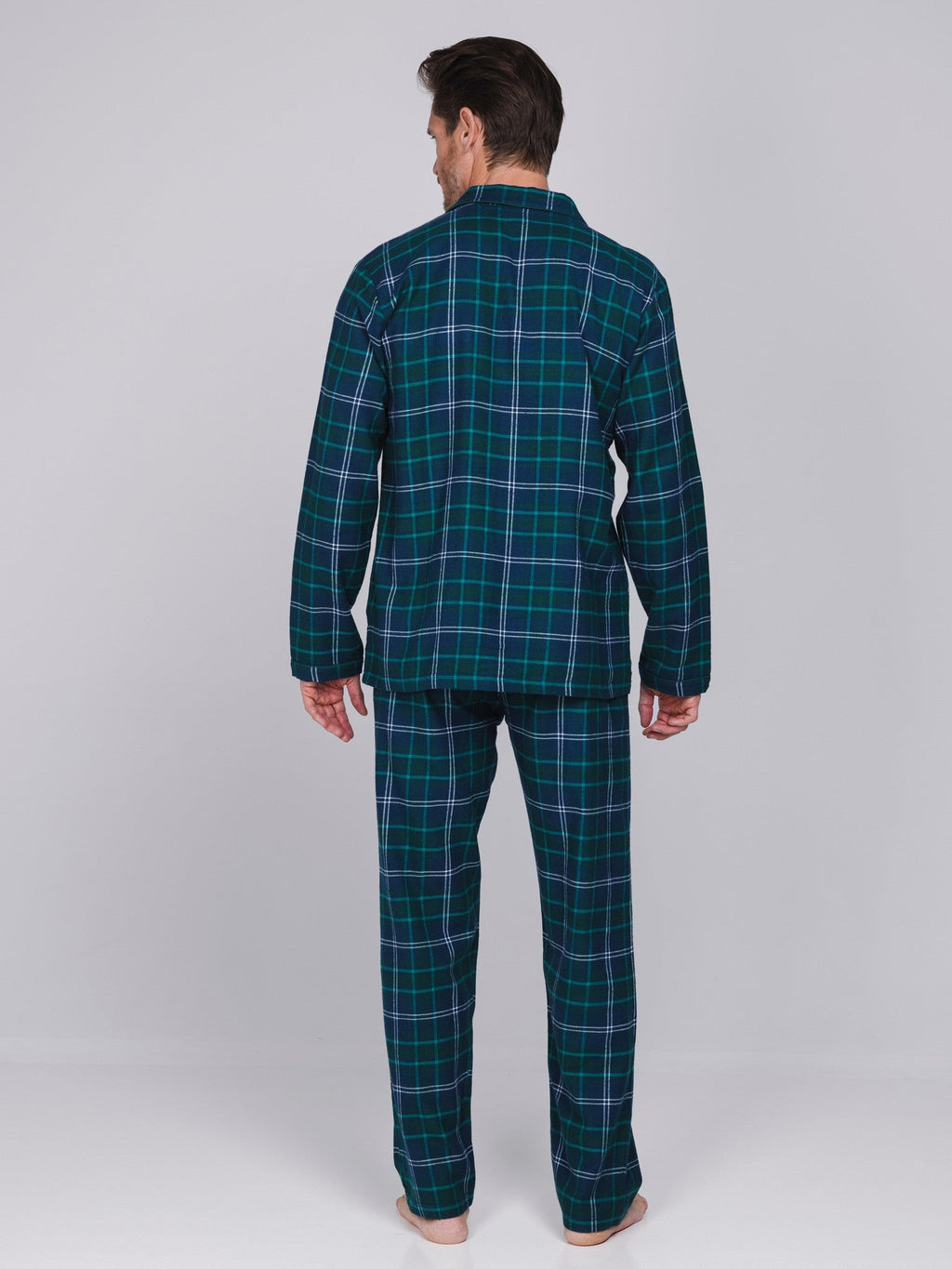 Heren Pyjama Lodge Doorknoop Ruit Blauw/Groen detail 4