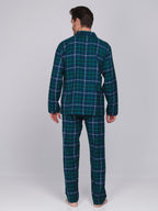 Heren Pyjama Lodge Doorknoop Ruit Blauw/Groen detail 4