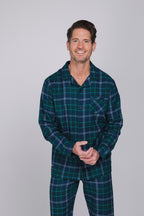 Heren Pyjama Lodge Doorknoop Ruit Blauw/Groen detail 5