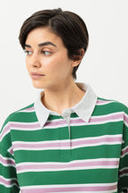 Mey Dames Sweatjurk Touchline Stripes Lucky Green detail 2