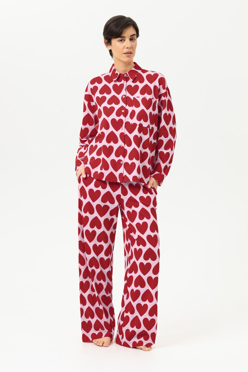 Mey Dames Pyjama Lang Sugar Hearts Red Carpet