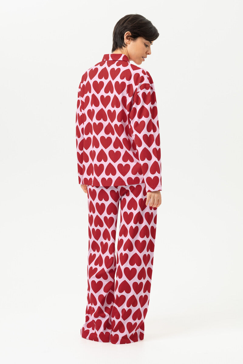 Mey Dames Pyjama Lang Sugar Hearts Red Carpet detail 1