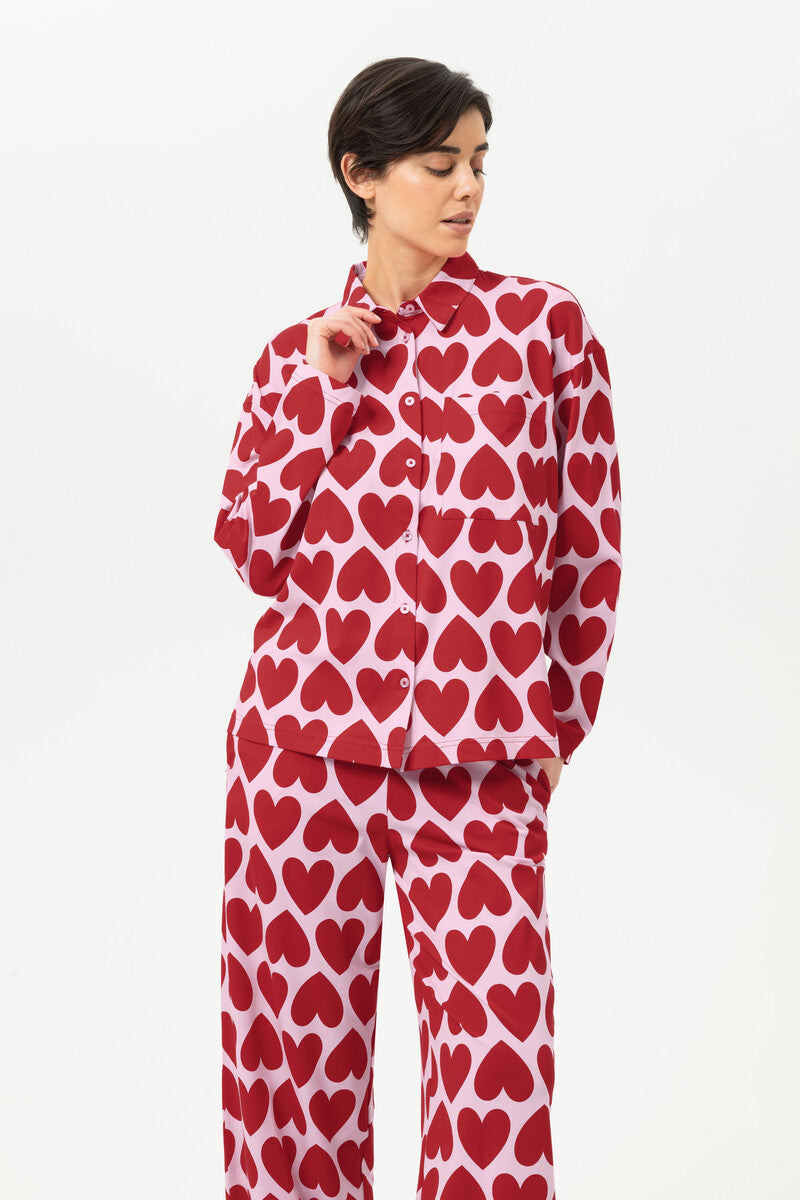 Mey Dames Pyjama Lang Sugar Hearts Red Carpet detail 2