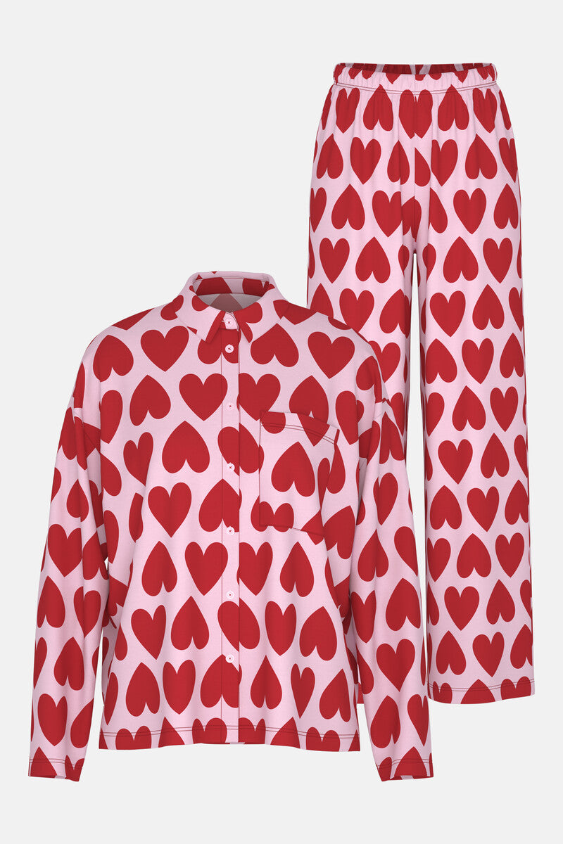 Mey Dames Pyjama Lang Sugar Hearts Red Carpet detail 3