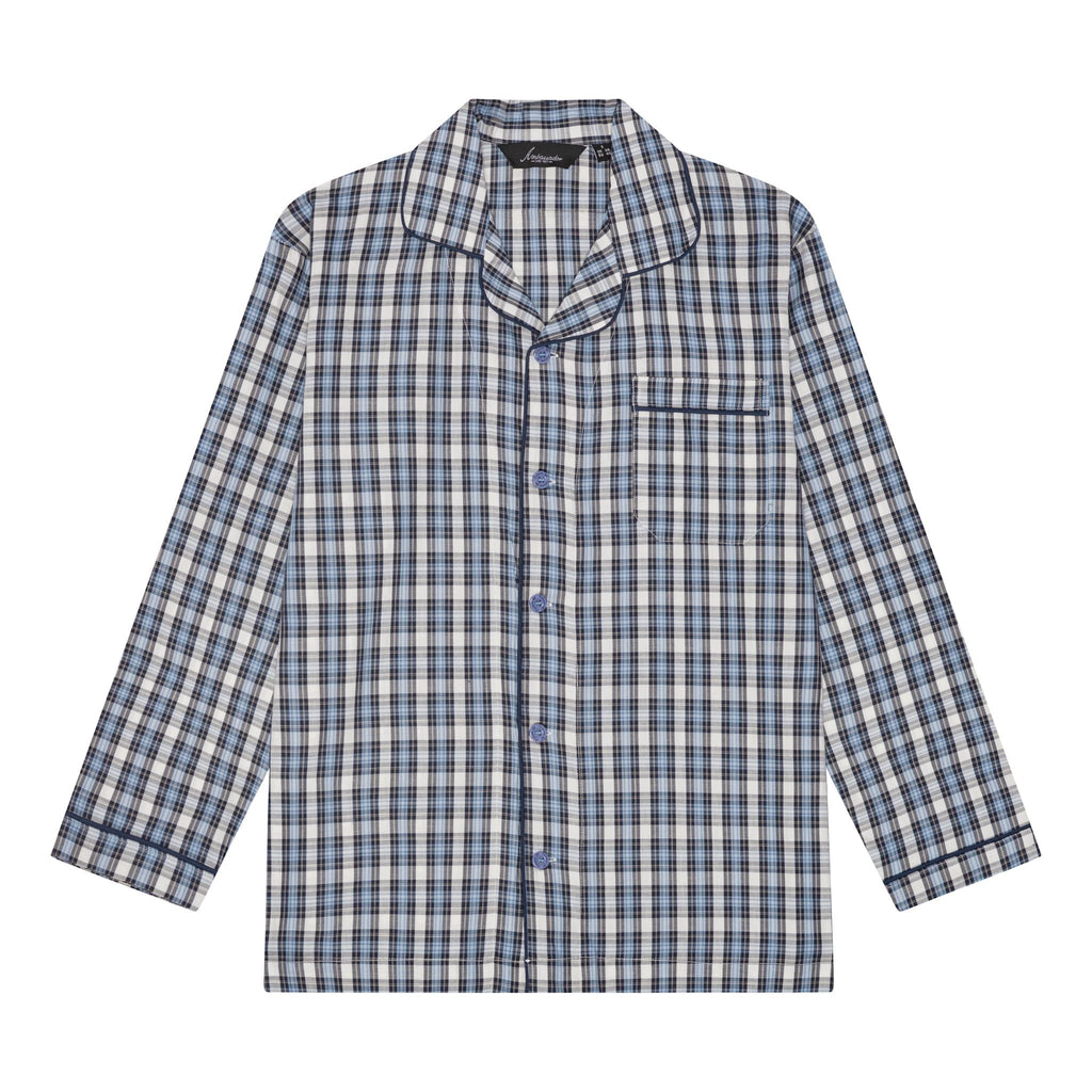 Ambassador Heren Pyjama Salzburg Poplin Ruit Zwart Blauw Wit