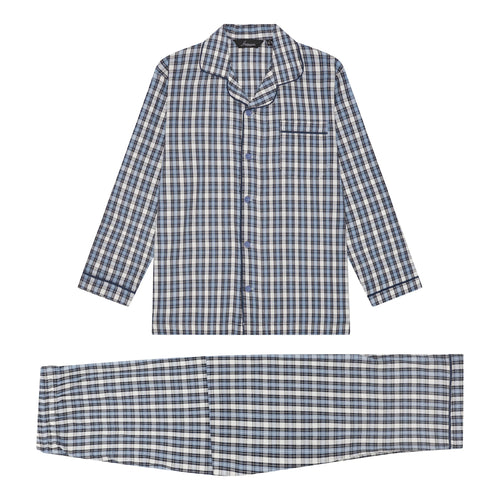 Ambassador Heren Pyjama Salzburg Poplin Ruit Zwart Blauw Wit