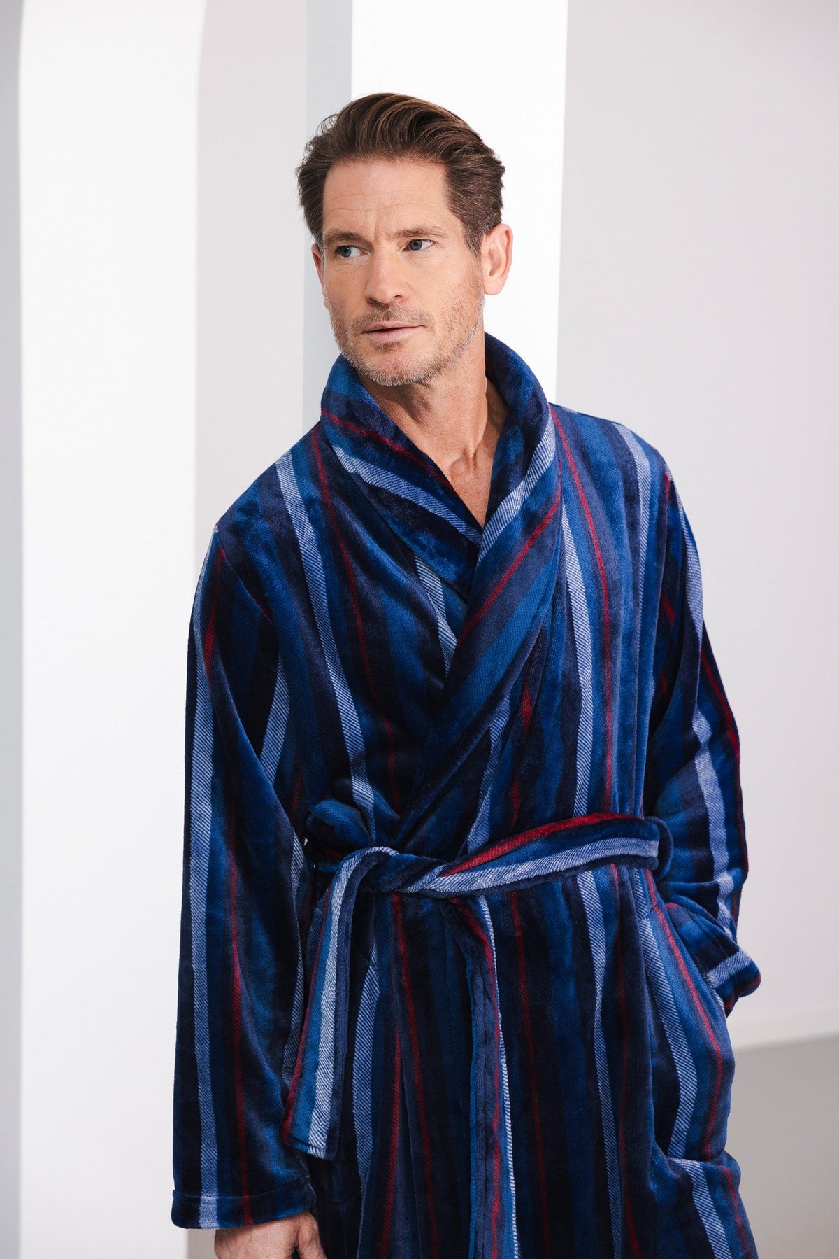Heren Kamerjas Northern Nights Blauw/Rood Streep detail 1