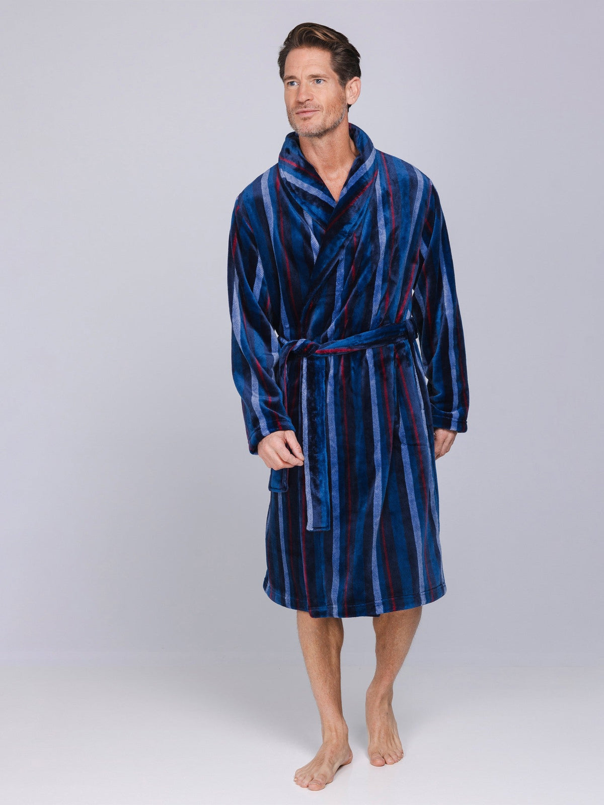 Heren Kamerjas Northern Nights Blauw/Rood Streep detail 2
