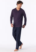 Schiesser Heren Pyjama Lang Comfort Essentials Aubergine V-hals