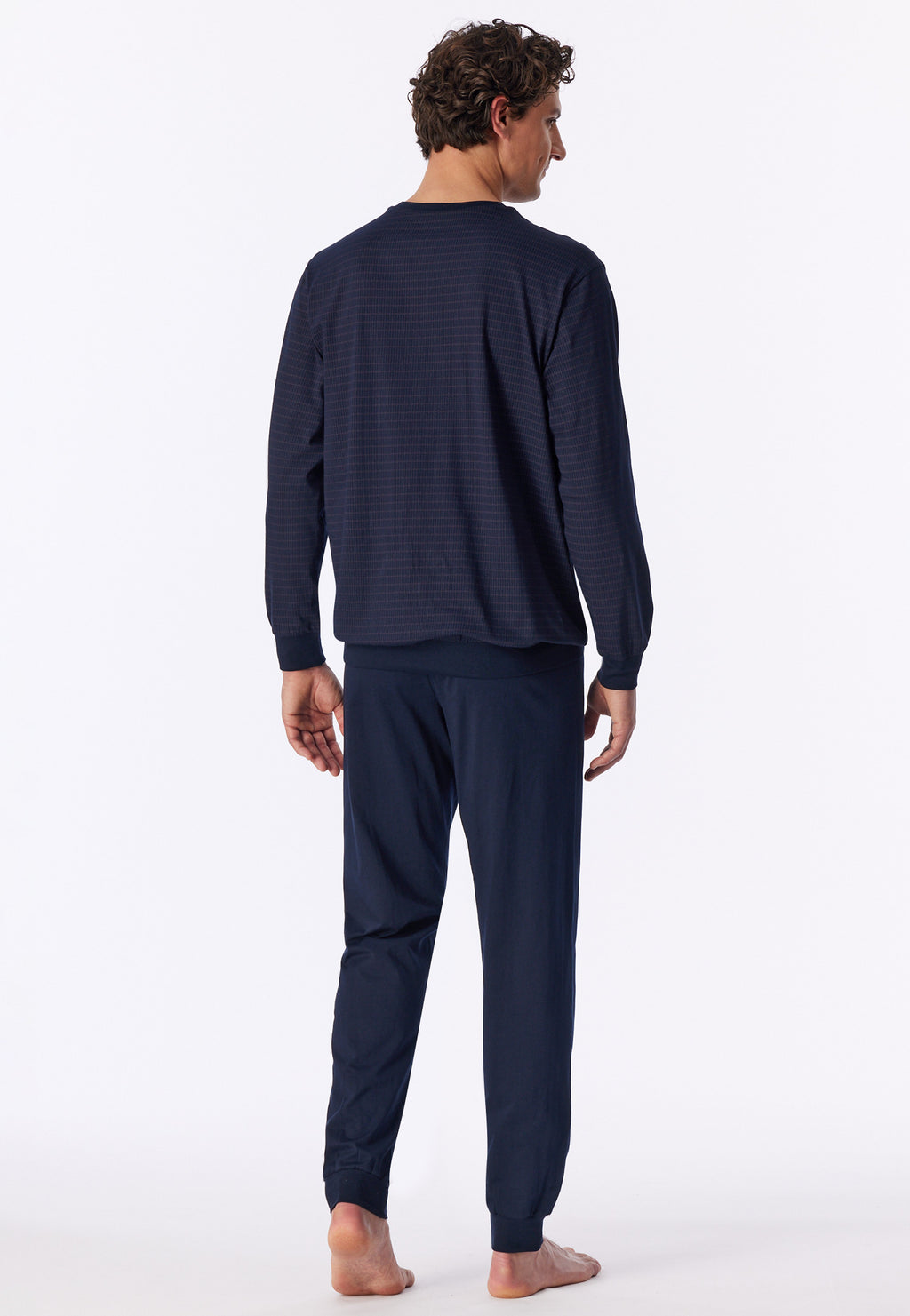Schiesser Heren Pyjama Lang Comfort Essentials Aubergine Manchetten detail 1