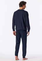Schiesser Heren Pyjama Lang Comfort Essentials Aubergine Manchetten detail 1