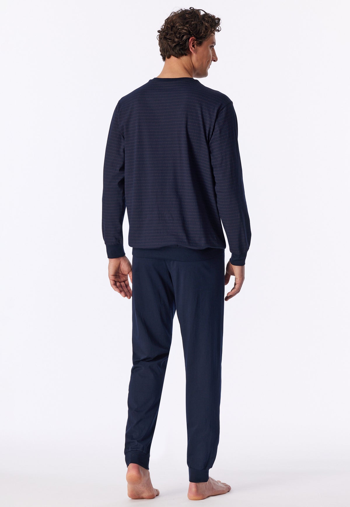 Schiesser Heren Pyjama Lang Comfort Essentials Aubergine Manchetten detail 1