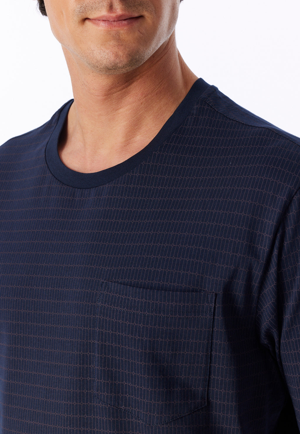 Schiesser Heren Pyjama Lang Comfort Essentials Aubergine Manchetten detail 4