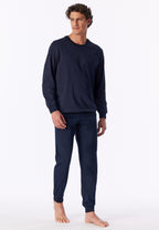 Schiesser Heren Pyjama Lang Comfort Essentials Aubergine Manchetten