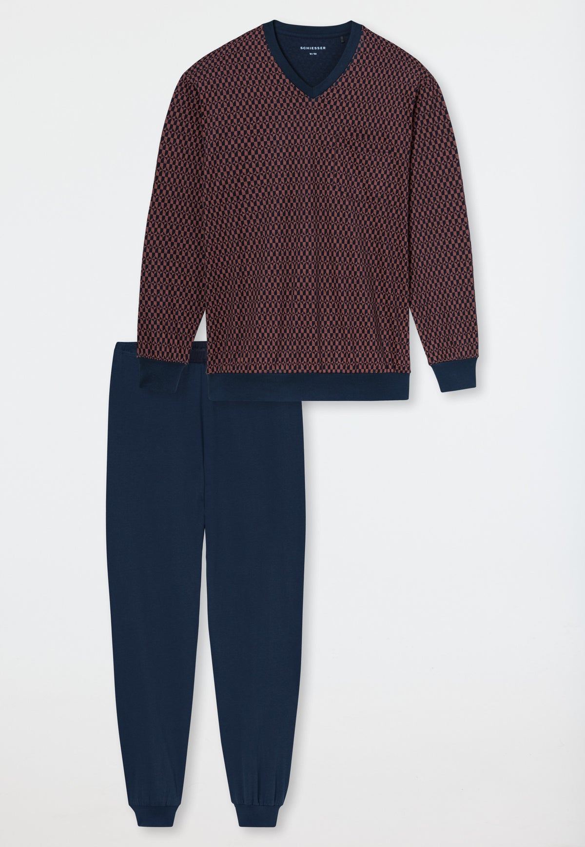 Schiesser Heren Pyjama Lang Comfort Nightwear Koper Patroon detail 2