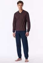Schiesser Heren Pyjama Lang Comfort Nightwear Koper Patroon detail 3