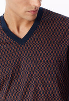 Schiesser Heren Pyjama Lang Comfort Nightwear Koper Patroon detail 4