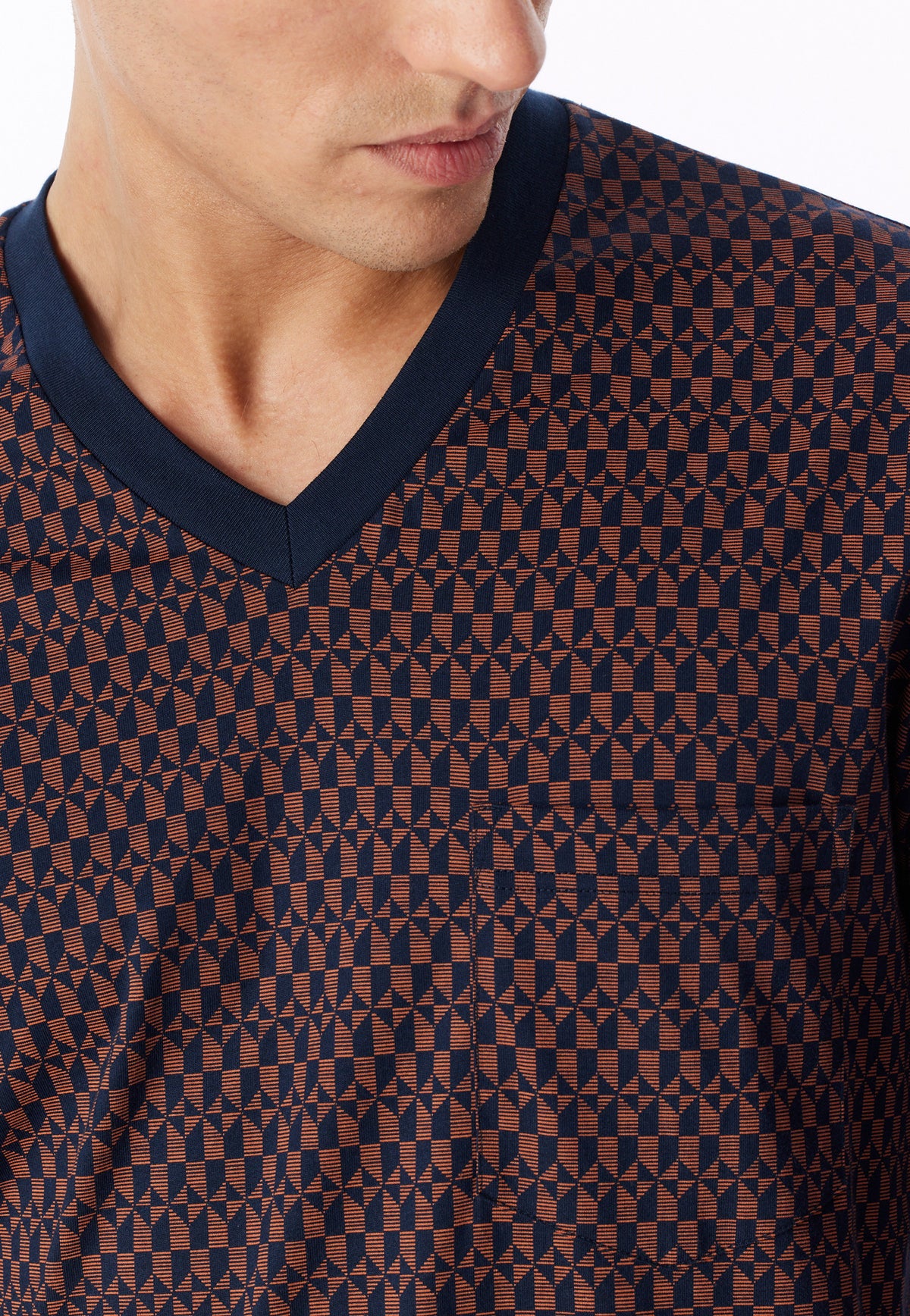 Schiesser Heren Pyjama Lang Comfort Nightwear Koper Patroon detail 4