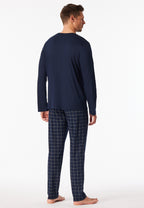 Schiesser Heren Pyjama Lang Fine Interlock Nachtblauw Geruit detail 1
