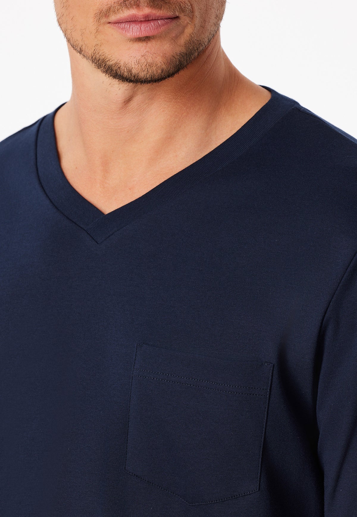 Schiesser Heren Pyjama Lang Fine Interlock Nachtblauw Geruit detail 3