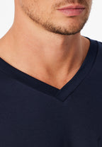 Schiesser Heren Pyjama Lang Fine Interlock Nachtblauw Geruit detail 4