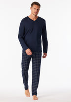 Schiesser Heren Pyjama Lang Fine Interlock Nachtblauw Geruit