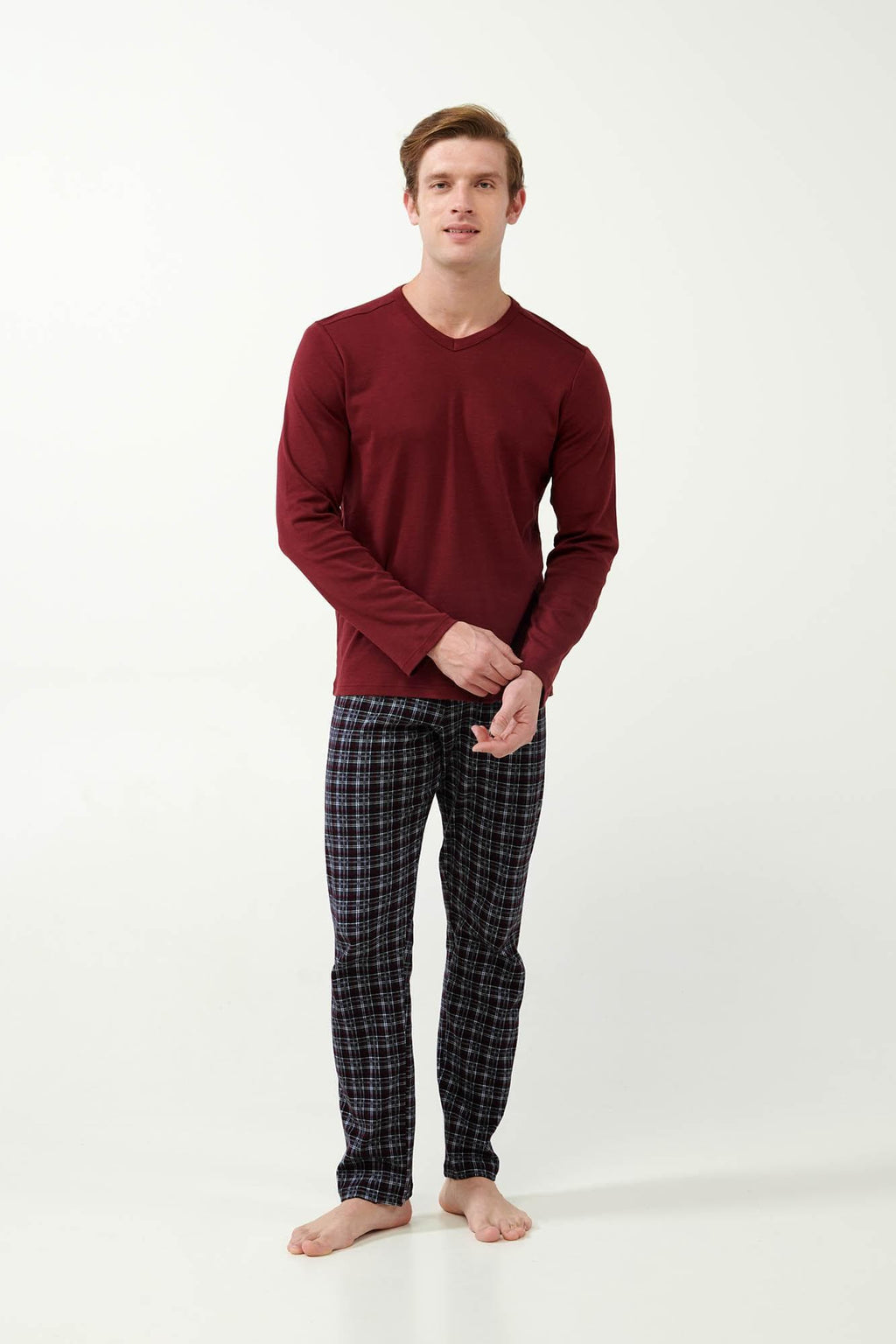 Vamp Herenpyjama Katoen Ruit Bordeaux
