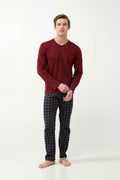 Vamp Herenpyjama Katoen Ruit Bordeaux