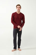 Vamp Herenpyjama Katoen Ruit Bordeaux