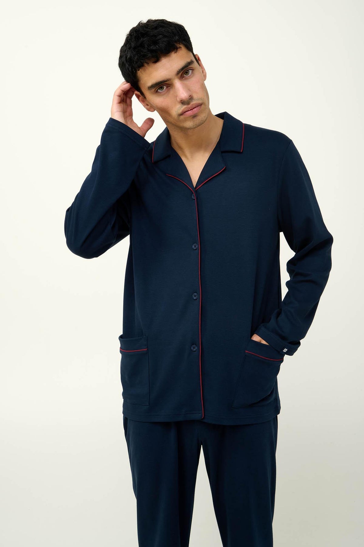 Vamp Herenpyjama Katoen met Knoopsluiting Donkerblauw
