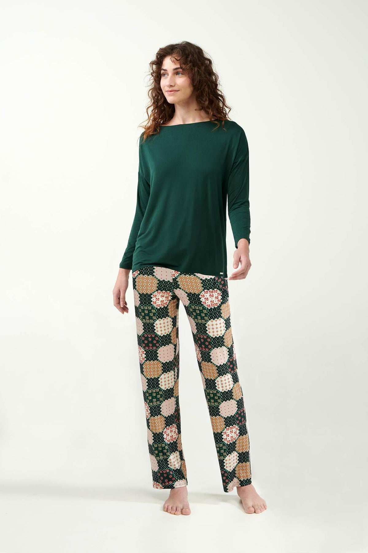 Vamp Pyjama Viscose Groen Patchwork