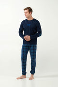 Vamp Herenpyjama Katoen Schotse Ruit Blauw