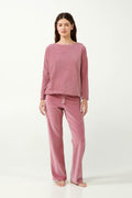 Vamp Velours Loungeset met Ribtop Oudroze