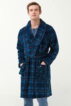 Vamp Heren Kamerjas Fleece Schotse Ruit Blauw