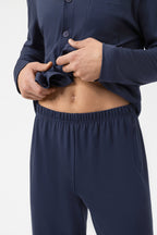 Mey Heren Pyjama Pure Night Yacht Blue detail 3