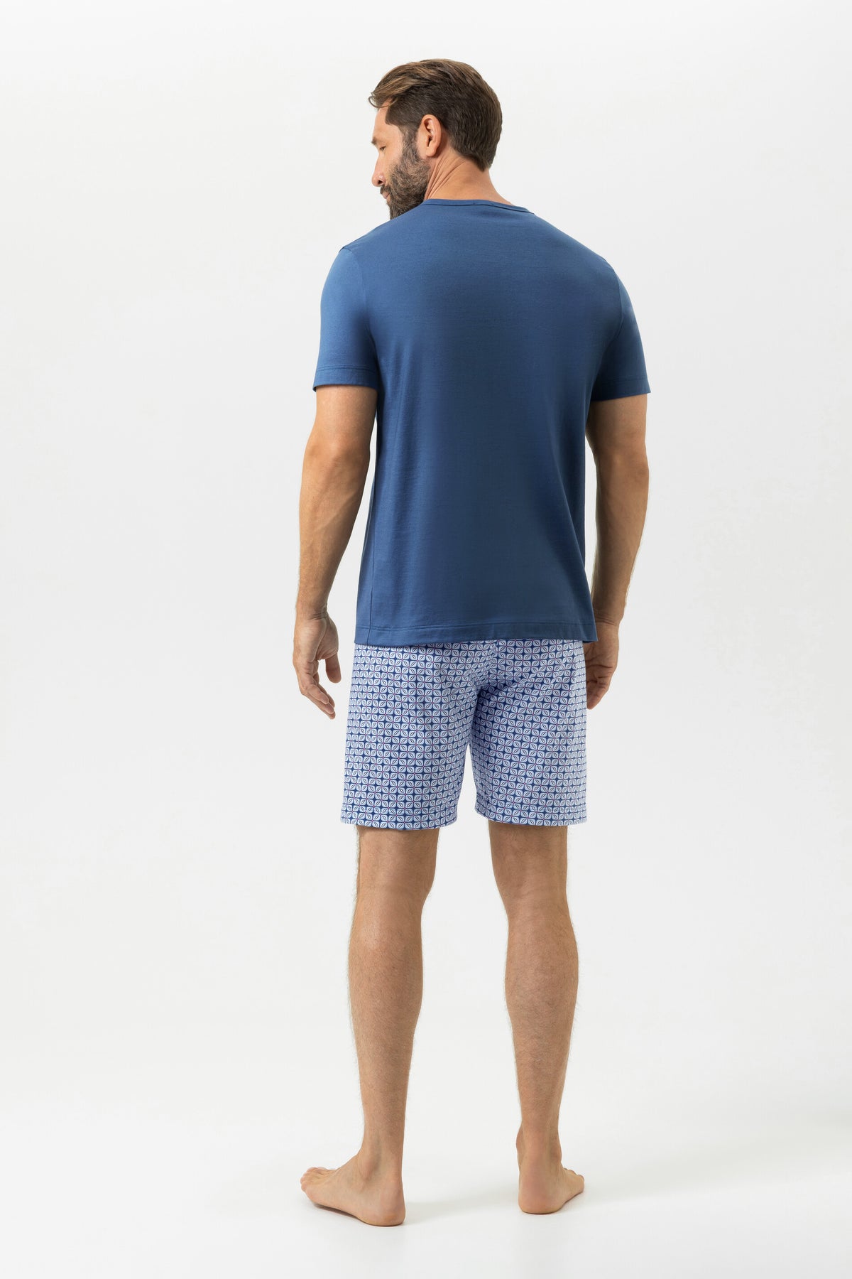 Mey Heren Pyjama Kort Blauw Bloemenmotief - achterkant