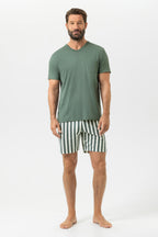 Mey Heren Pyjama Kort Kaki Streep