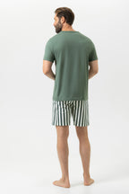 Mey Heren Pyjama Kort Kaki Streep - achterkant