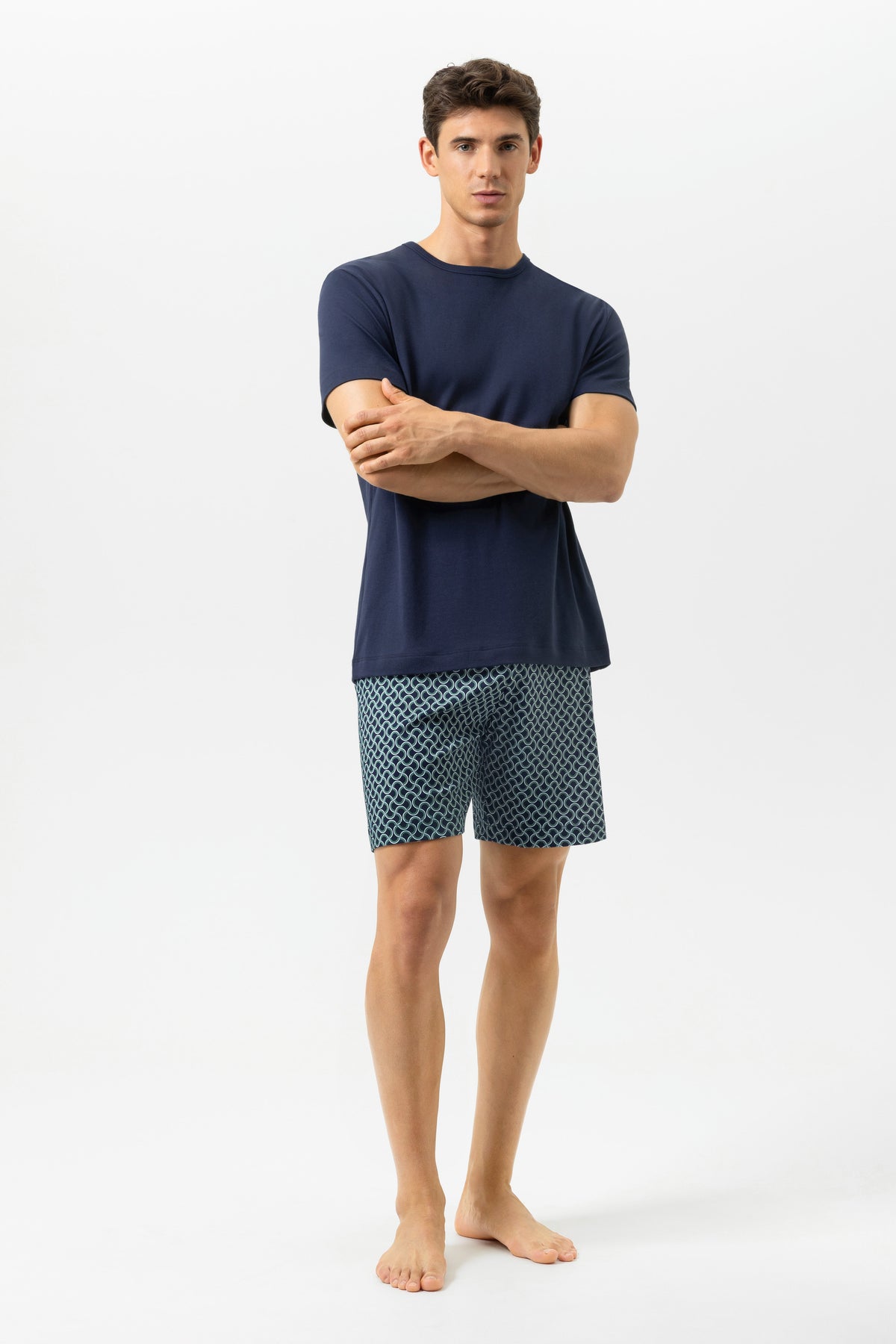 Mey Heren Pyjama Kort Yacht Blue Golfmotief