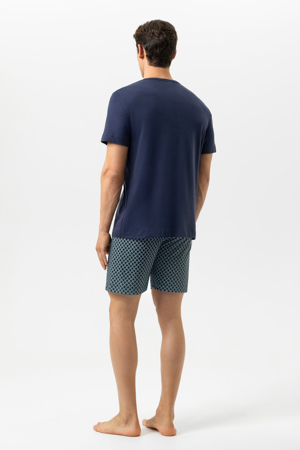 Mey Heren Pyjama Kort Yacht Blue Golfmotief - achterkant