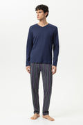 Mey Heren Pyjama Lang Luminous Stripes Yacht Blue