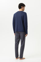 Mey Heren Pyjama Lang Luminous Stripes Yacht Blue detail 1