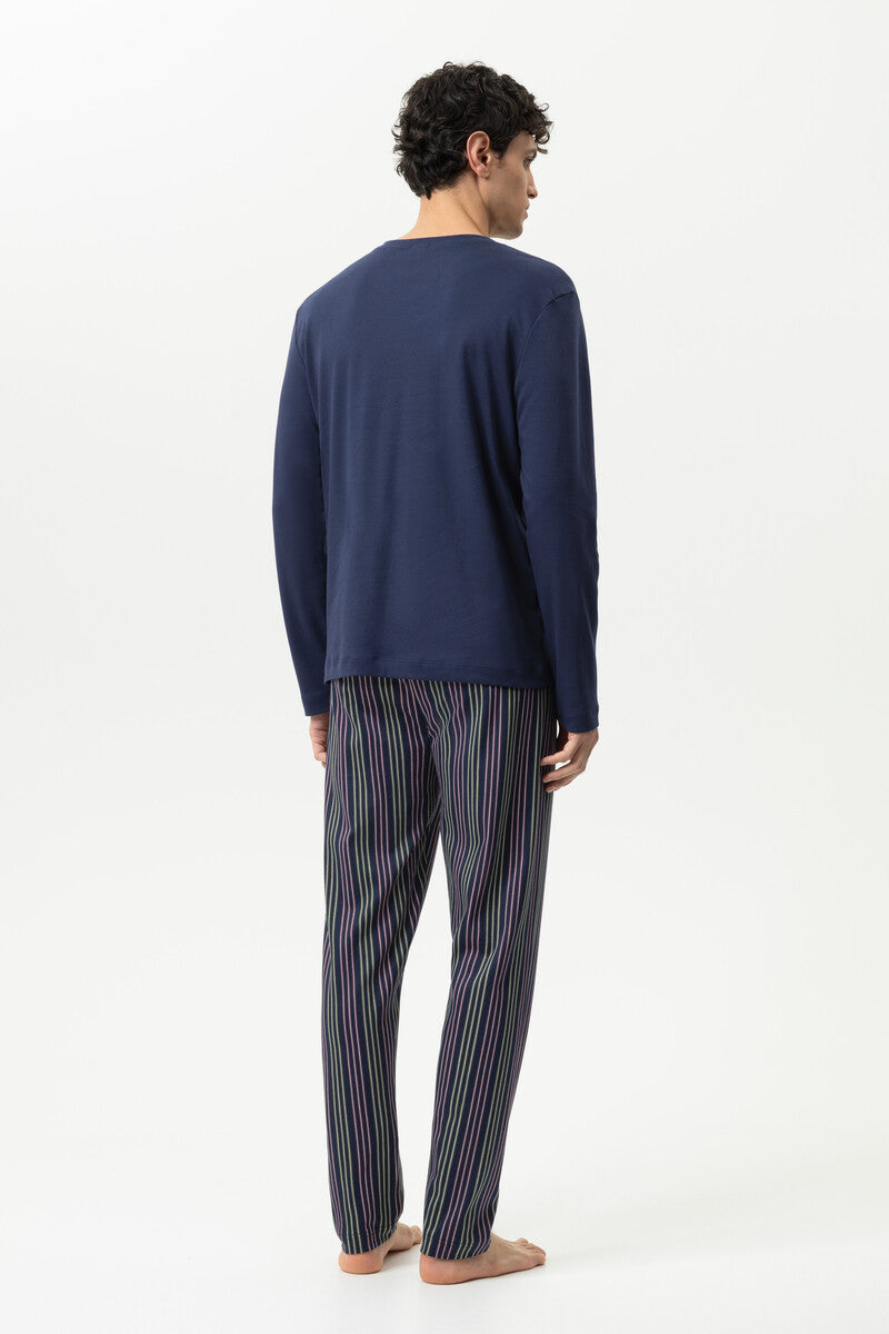 Mey Heren Pyjama Lang Luminous Stripes Yacht Blue detail 1
