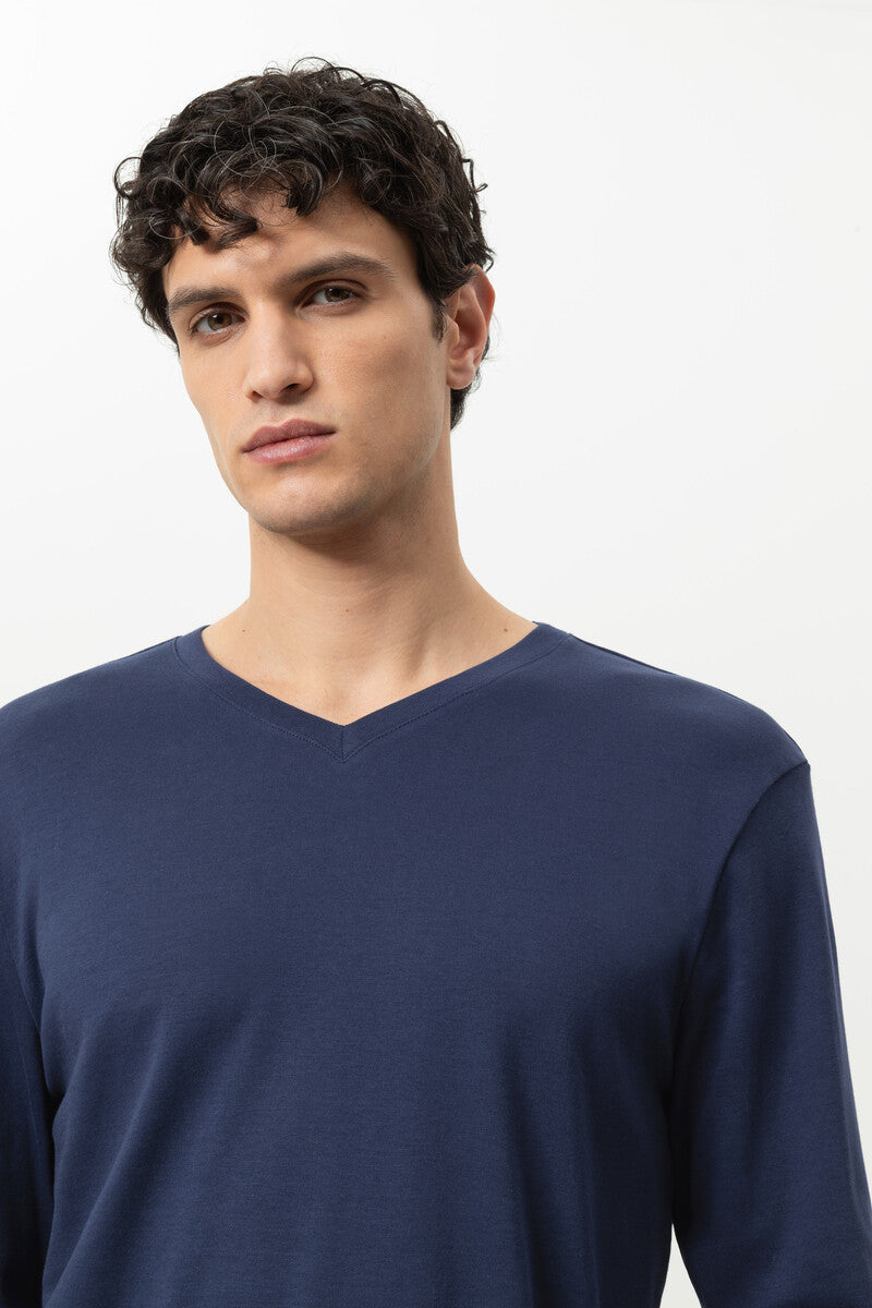 Mey Heren Pyjama Lang Luminous Stripes Yacht Blue detail 2